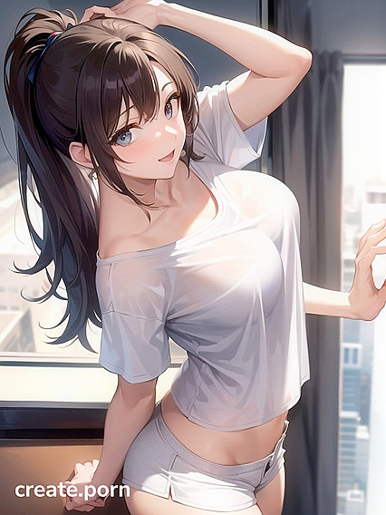Thick Ponytailed Babe Nails It in Stand-Up Hentai AI Image