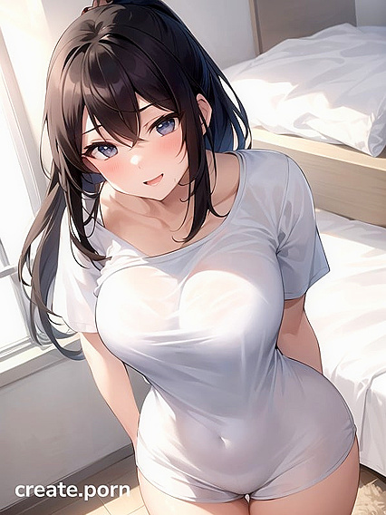 Thick curves and oversized t-shirt in mind-blowing large ass Hentai AI Image