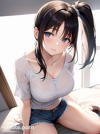 Brunette Teen 18+ in Oversized T-Shirt Exploring Horny Hentai Desires
