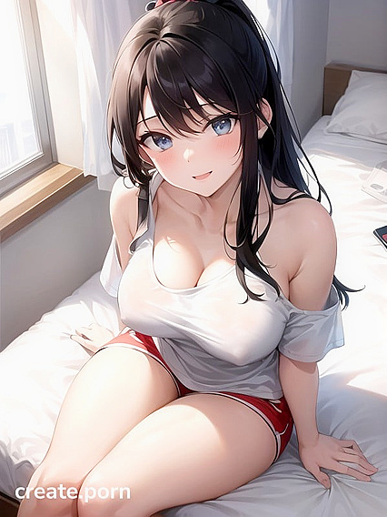 Pale-Skinned Beauty in Cotton Shorts and Ponytail Enjoying Hentai Pleasure