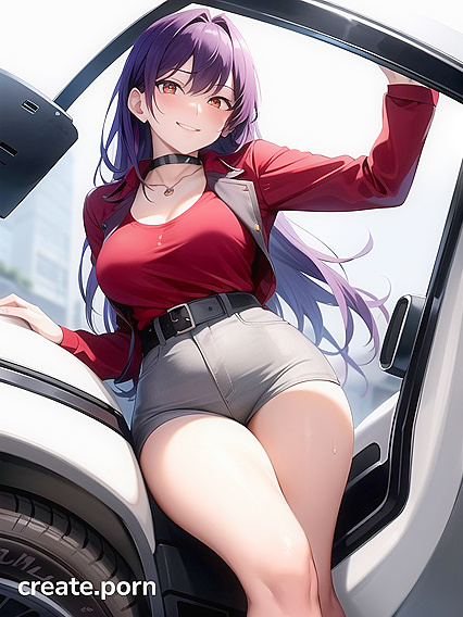 Red-Haired Beauty Takes Control in Steamy Car Hentai AI Image