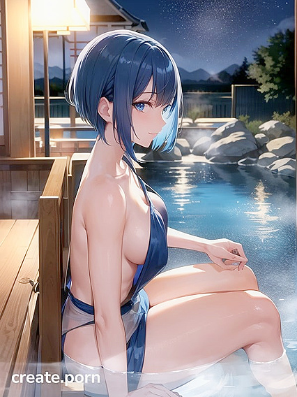 Pale-Skinned Blue Beauty Seduces Under the Moonlight in Nighttime Hentai Delights