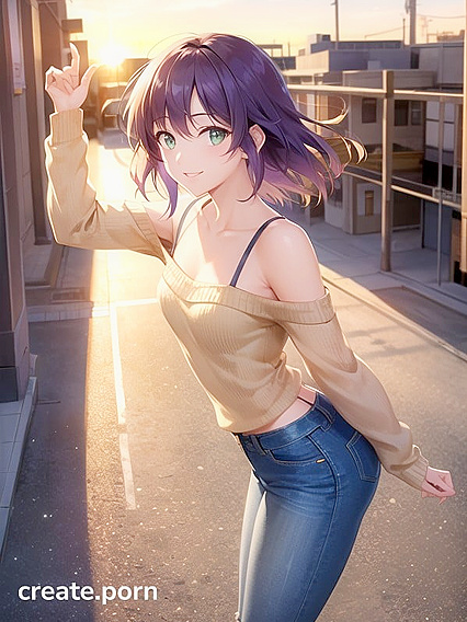 Skinny Girl 18+ with Green Hair and Perky Breasts in Seductive Hentai AI Image