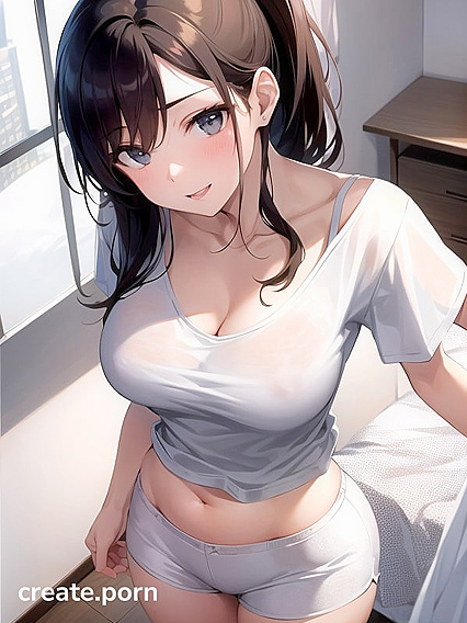 Ponytailed Girl 18+ in Oversized T-Shirt Tops Out in Steamy Hentai AI Image