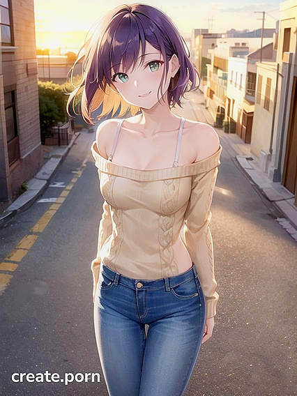 Happy Off-Shoulder Pose in Standing Hentai AI Image