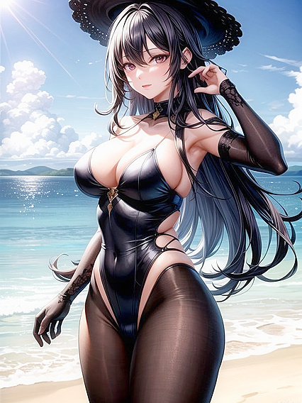 Black-Haired Beauty Enjoys Horny Fun on the Beach in HOT Hentai Wallpaper