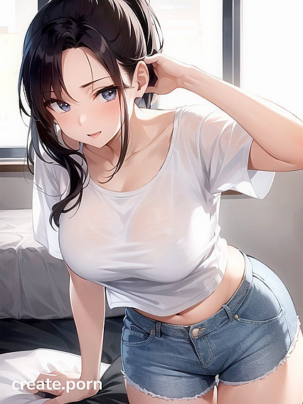 Oversized T-Shirt Tempts Solo Bedroom Pleasure in Steaming Hentai AI Image