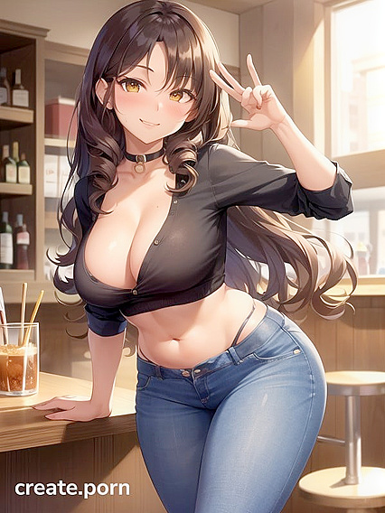 Thick Dark-Skinned Beauty with Large Breasts in Seductive Hentai AI Image