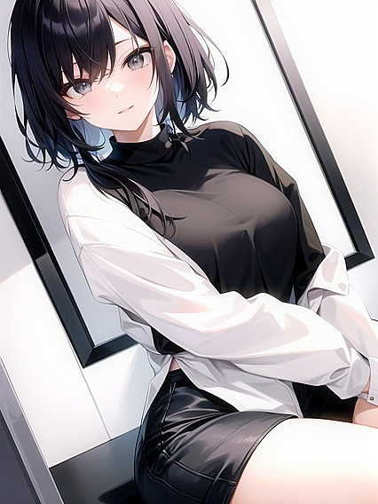 Pastel-Colored Beauty with Raven Locks in Seductive Hentai AI Image