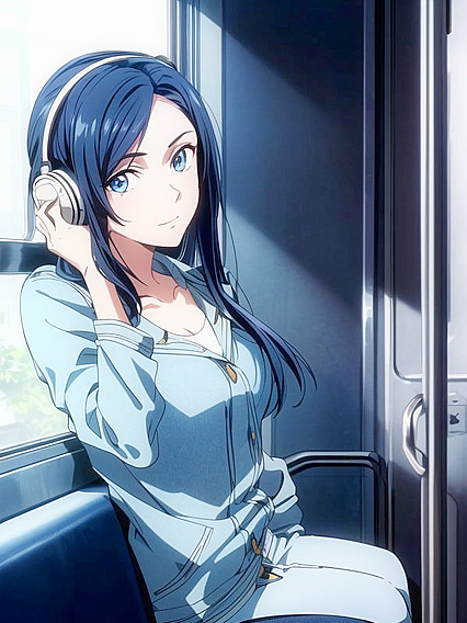 Wearing Headphones at Night - A Seductive Front-View Hentai Fantasy