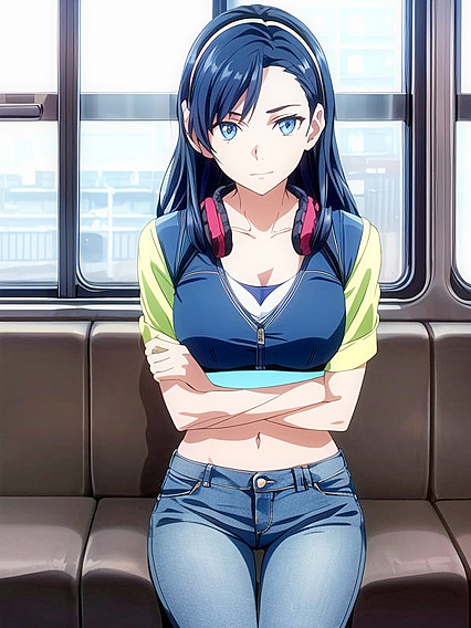 Sexy Black-Haired Babe in Jeans Tempts You Through the Window in Steaming Hentai AI Image