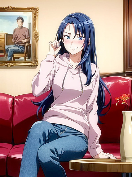 Blue Jean Clad Beauty Enjoys Long-Length Action in Steamy Hentai AI Image