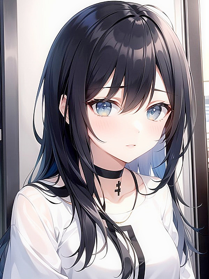 Pastel-Colored Beauty with Black Hair Seduces in steamy Hentai AI Image
