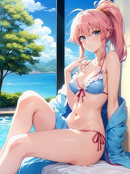 Bathrobe Clad Babe with Small Breasts in Seductive Hentai AI Image