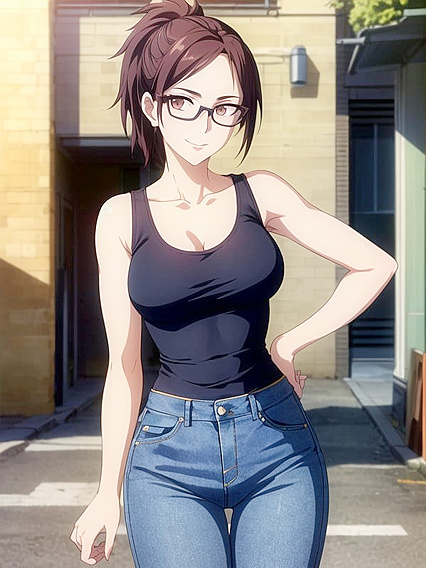 Big-Assed Beauty Poses with Hands on Hips in Tight Top Hentai AI Image