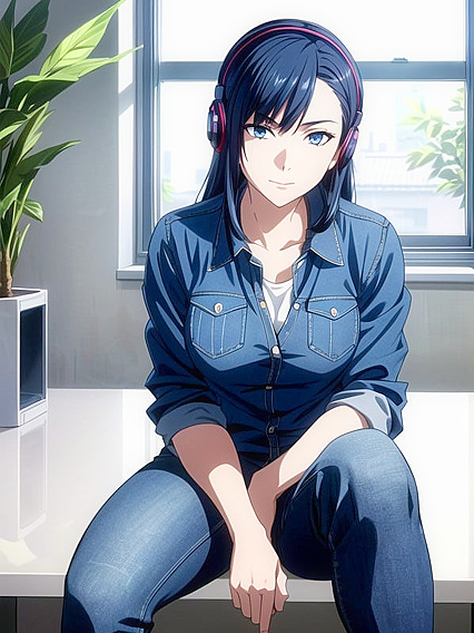 Black-Haired Beauty Wearing Headphones for Intense Hentai Pleasure
