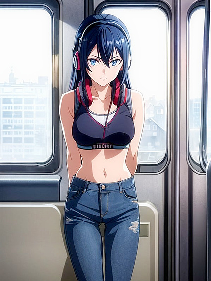Blue Jacket Busty Beauty in Seductive Hentai AI Image