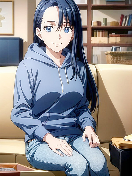 Happy Girl 18+ in Jeans and Hoodie Enjoying Steamy Hentai AI Image