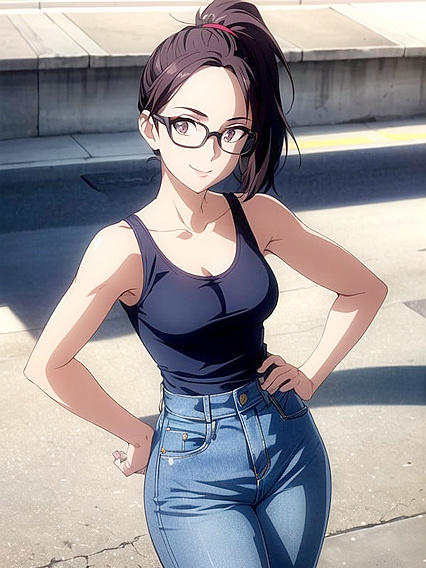 Sunny's Large Breasts Strain Against Her Tight Top in Steamy Hentai AI Image