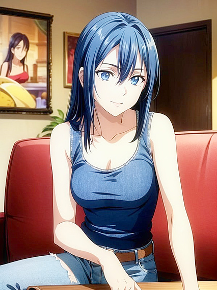Seductive Black-Haired Beauty Takes Control in Captivating Blue Hentai AI Image