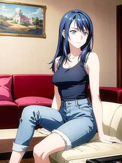 Cute Black-Haired Girl 18+ Gets naughty in the Living Room Hentai AI Image