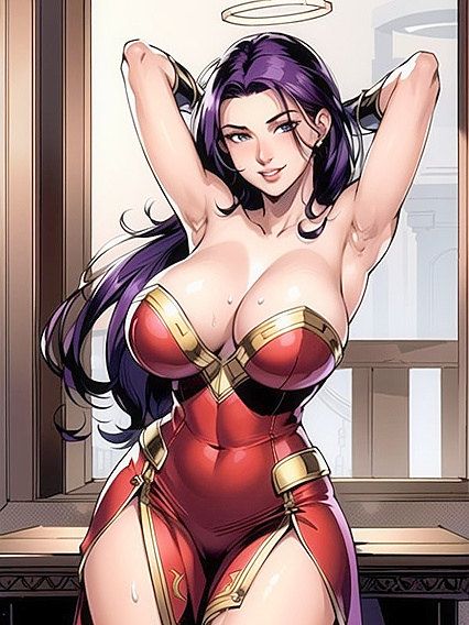 Armor-Gloved Heroine Seduces in Intense Comic Style Hentai AI Image