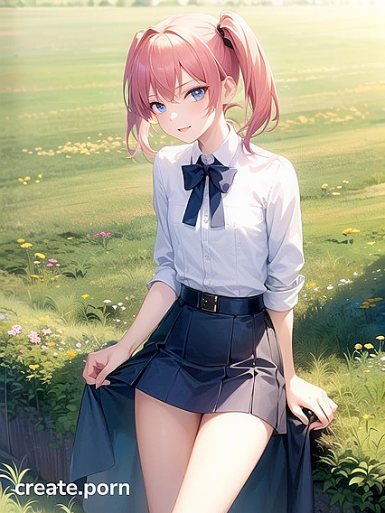 Pale-Skinned Beauty in Blue Mini Skirt Takes Center Stage in Steamy Hentai AI Image