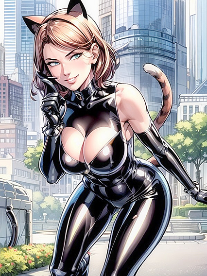 Pale-Skinned Cat Girl 18+ with Perfect Medium Breasts in Seductive Hentai AI Image