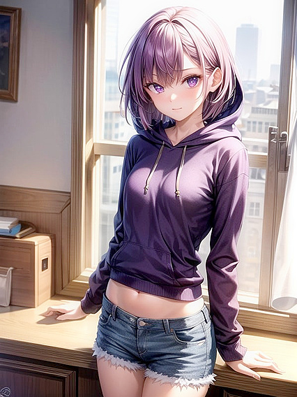 Skinny Girl 18+ Enjoying Intense Hentai AI Image on Purple Wallpaper