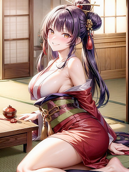 Mischievous Pale-Skinned Beauty with Hair Ribbons in Hentai AI Image