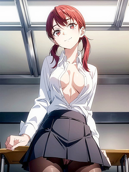 Red-Haired Teacher with Pigtails Teased in Seductive Hentai AI Image