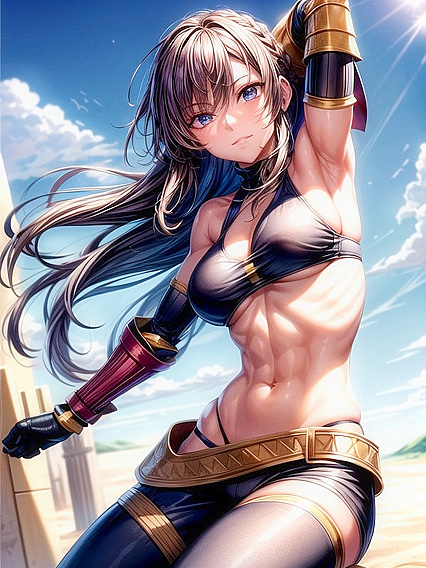 Armor-Gloved Desert Goddess Stares Intensely at You in Steamy Hentai AI Image