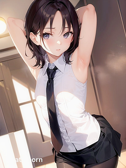 Arms Up, Busty Fantasy with Small Breasts in Wild Hentai AI Image