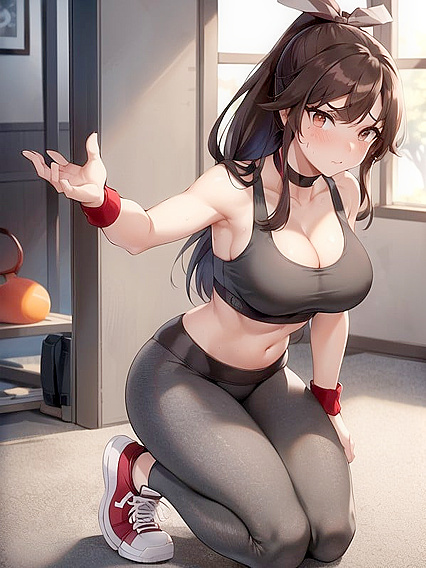 Submissive Beauty in Sport Bra Shows Off Her Medium Ass in Hentai AI Image