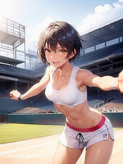 Fit Girl 18+ with Small Breasts Wears Cute Cotton Shorts in Seductive Hentai AI Image