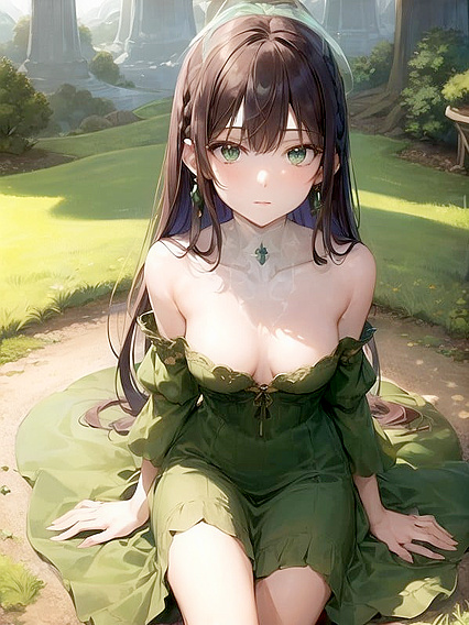 Brunette Laying Down for Steamy Green-Tinted Hentai AI Image