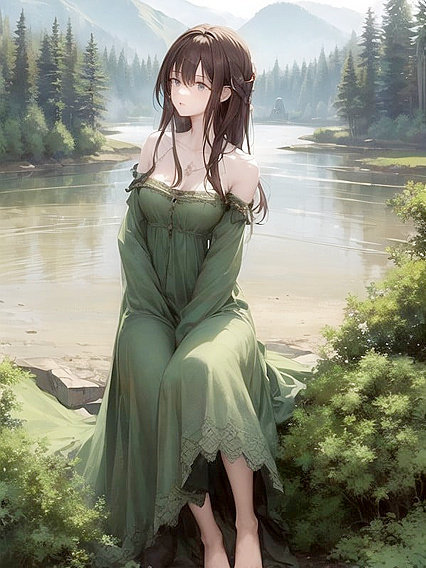 Crawling in Her Dress with Small Breasts for Steamy Hentai AI Image