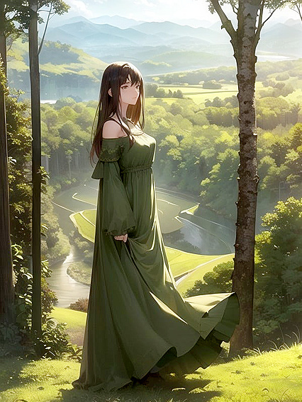 Soft Pastel hentai in the forest with a dress-clad beauty