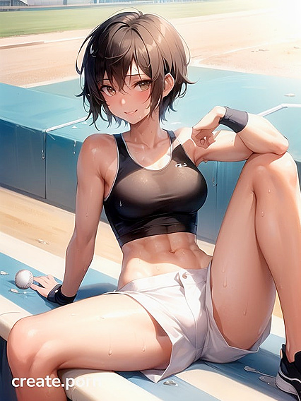 Black-Haired Babe in Sport Bra Drips Seduction in Solo Hentai AI Image