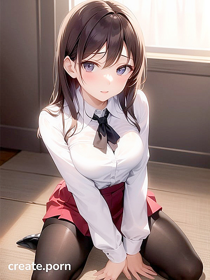 Skinny Girl 18+ Kneels for Intense hentai Pleasure in Hentai AI Image