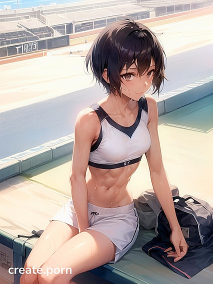 Happy Light Brown-Skinned Girl 18+ in Sport Bra for Steamy Hentai AI Image