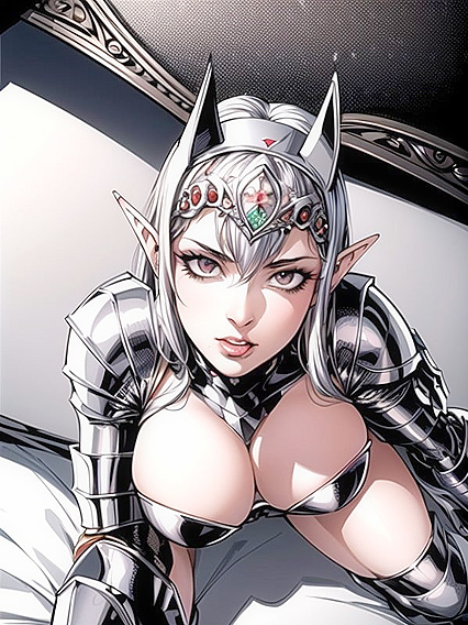 Bobcut Beauty with Black Hair Wears Diadem for Seductive Hentai Pleasure