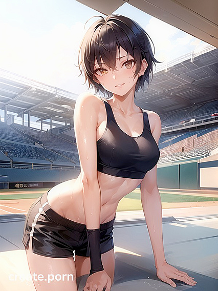 Sunny Leans Forward in the Baseball Stadium for Steamy Hentai AI Image