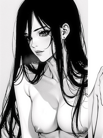 Naked Women in Black and White Manga Style Hentai AI Image