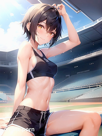 Fit Girl 18+ Spreads Her Legs in Cotton Shorts for Sensual Hentai AI Image