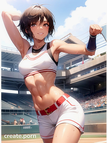 Sweaty Babe in Sports Bra Takes On the Baseball Field in Erotic Hentai AI Image