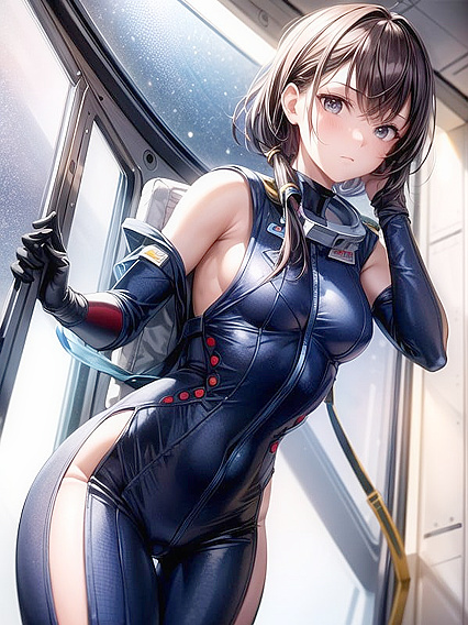 Astronaut in Skin-Tight Uniform Tempts with Off-Shoulder Seduction in Hentai