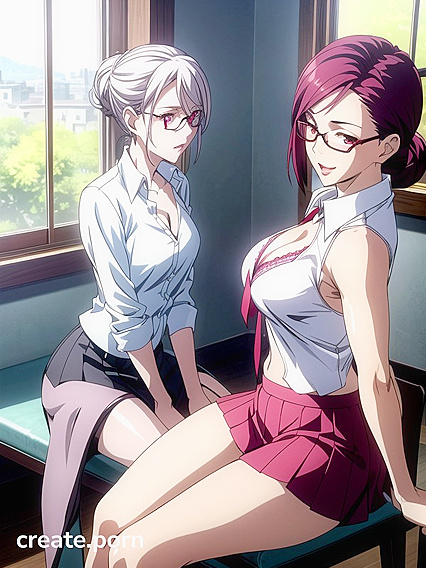 RED-Glasses Chick Exploring Solo Pleasure in Seductive Hentai AI Image