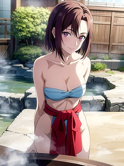 Brunette Enjoying Intense Onsen Action in Waist-Shot Hentai AI Image
