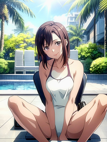 Black-Haired Beauty in Swimsuit Enjoying Blissful Hentai Pleasure
